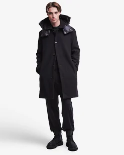 Premiata Cappotto in lana con dettagli in nylon>Uomo Giacche E Cappotti