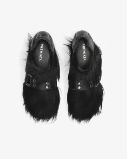 Premiata Pantofola in pony garda nero>Donna Slippers E Mules