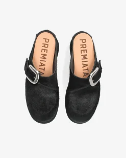 Premiata Sabot in cavallino nero>Donna Slippers E Mules